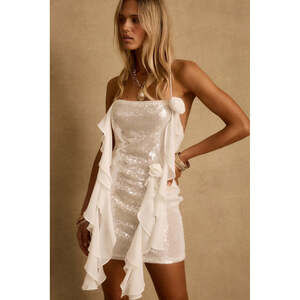 12th Tribe Starlit White Sequin Mini Dress Size MM